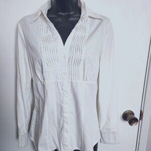 Classic White Pintuck Button-Front Women's Shirt